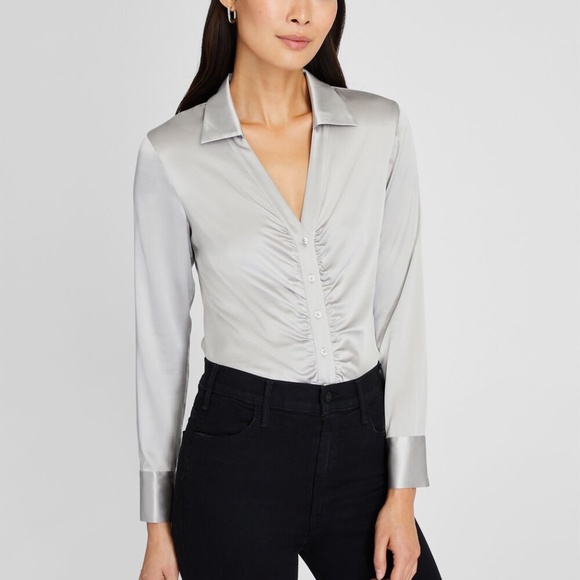 Stretch Silk Charmeuse Top - New With Tags - NEVER WORN - Silver - Picture 1 of 6